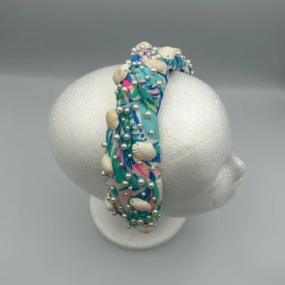 Lele Sadoughi X Lilly Pulitzer Cabana Cocktail Pearl Shell Knotted Headband - Picture 14 of 16